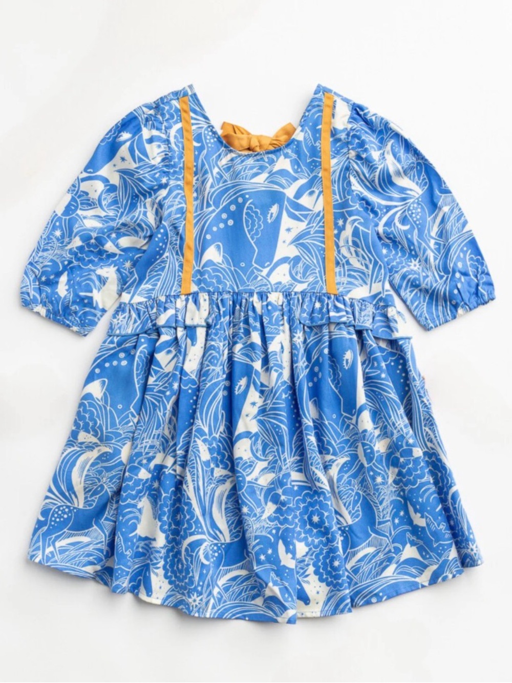 NEW Finding Foxtale Girls Pegasus Paisley Blue Gold Dress - size 5